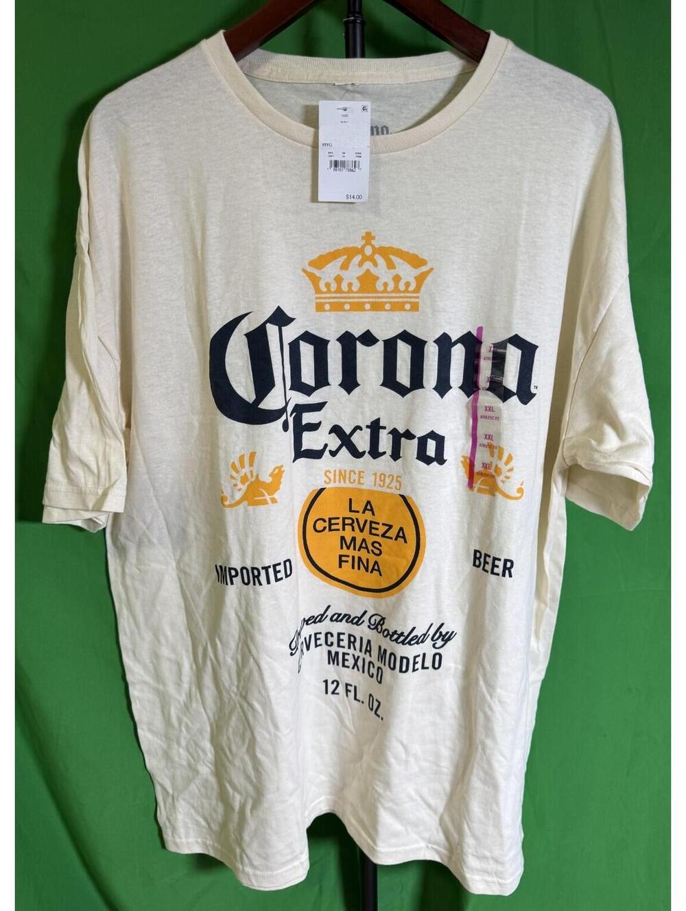 Corona Extra Cerveceria Modelo in Mexico Label Design Tee T-shirt Men's 2XL NEW